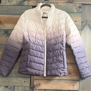 Elegant Women's Ombre Puffer Jacket - Cream and Purple
